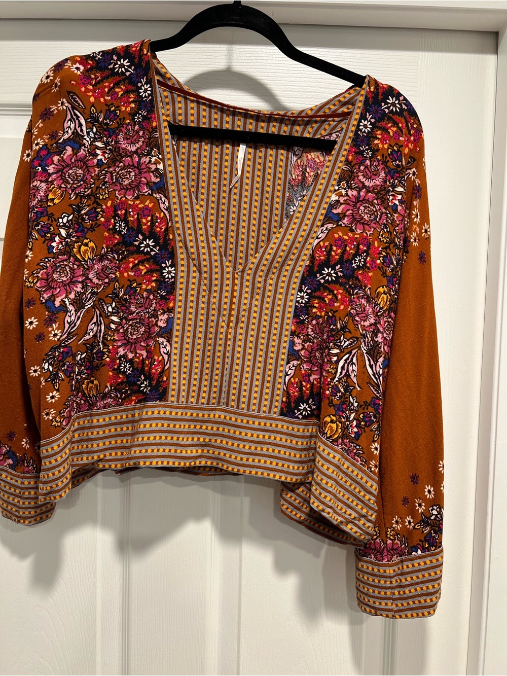 Free People Rust Floral Cropped Tunic with Pink and Purple Accents